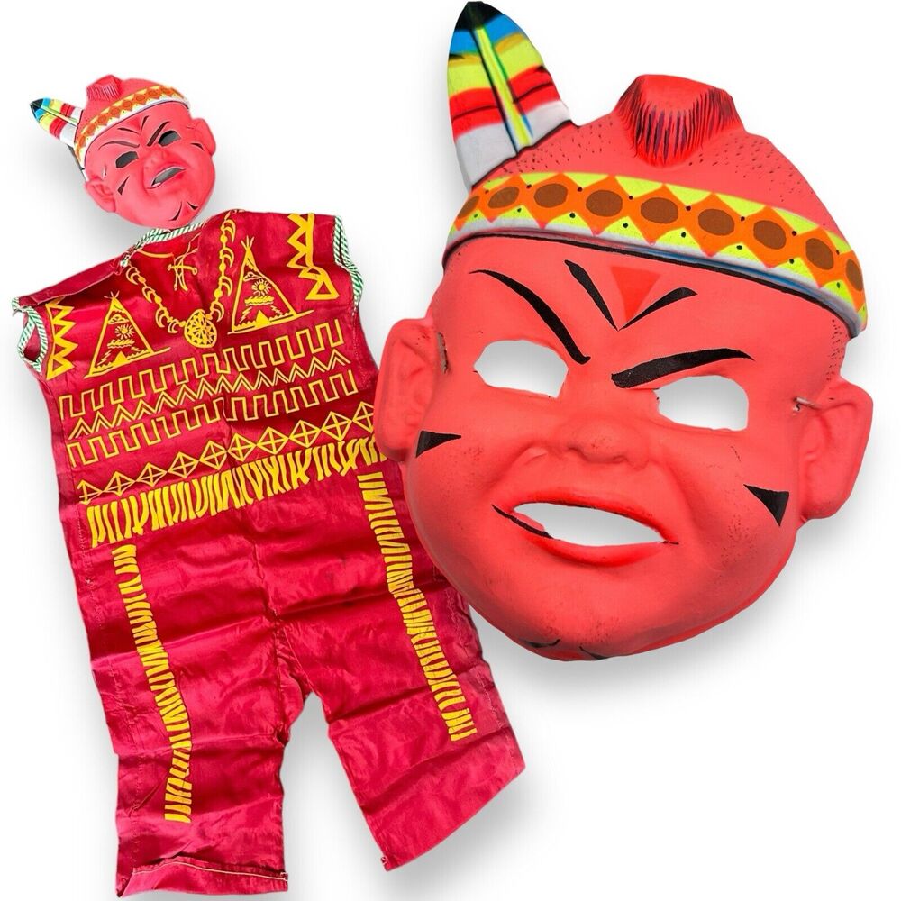 Vintage Indian Warrior Mask Ben Cooper Costume Halloween Decor Retro Kitsch Mcm